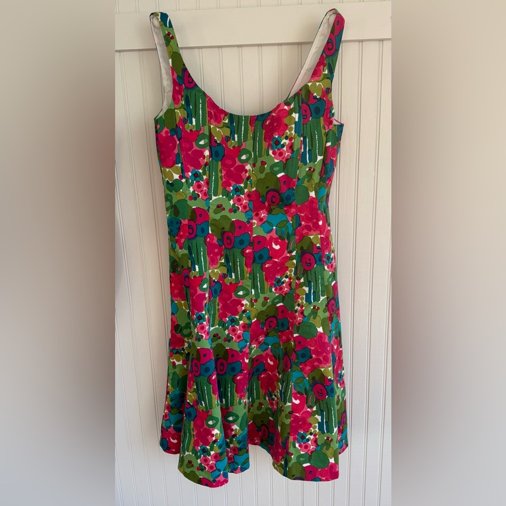 Kim Rogers Floral Watercolor Print Dress Size 10 in Pink, Green, Blue